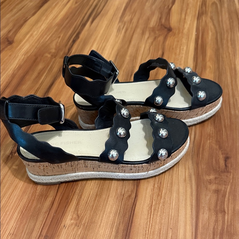 Marc Fisher Black Sandals with Silver Studs